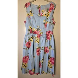 Eva Rose Blue Pastel Floral Sweetheart Swing Dress Pockets Sz M Retro Cottage
